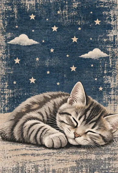 Genç odası için kedi desenli pamuk tabanlı halı