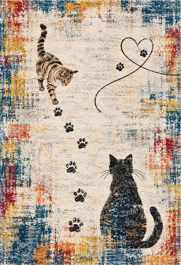 Dijital baskılı kedi desenli çocuk ve genç odası halısı
