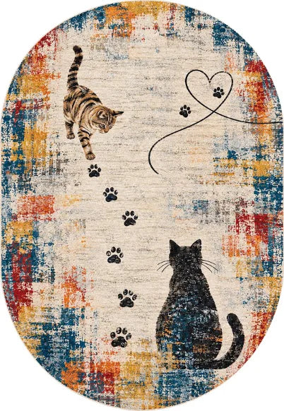 Dijital baskılı kedi desenli çocuk ve genç odası halısı