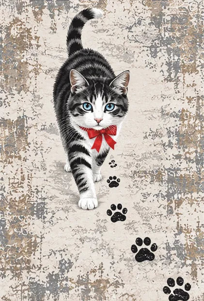 Kedi desenli dekoratif pamuk dokuma tabanlı genç odası halısı