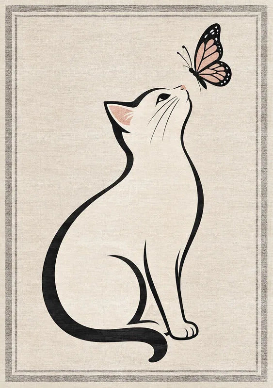 Modern kedi figürlü kaymaz tabanlı dekoratif oda halısı