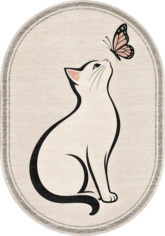 Modern kedi figürlü kaymaz tabanlı dekoratif oda halısı
