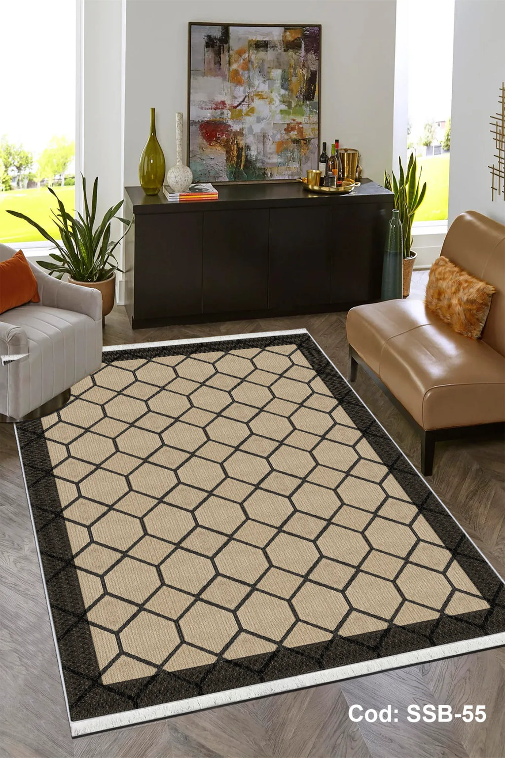 Dijital Baskı Pamuk Dokuma Taban Sisal Desenli Halı