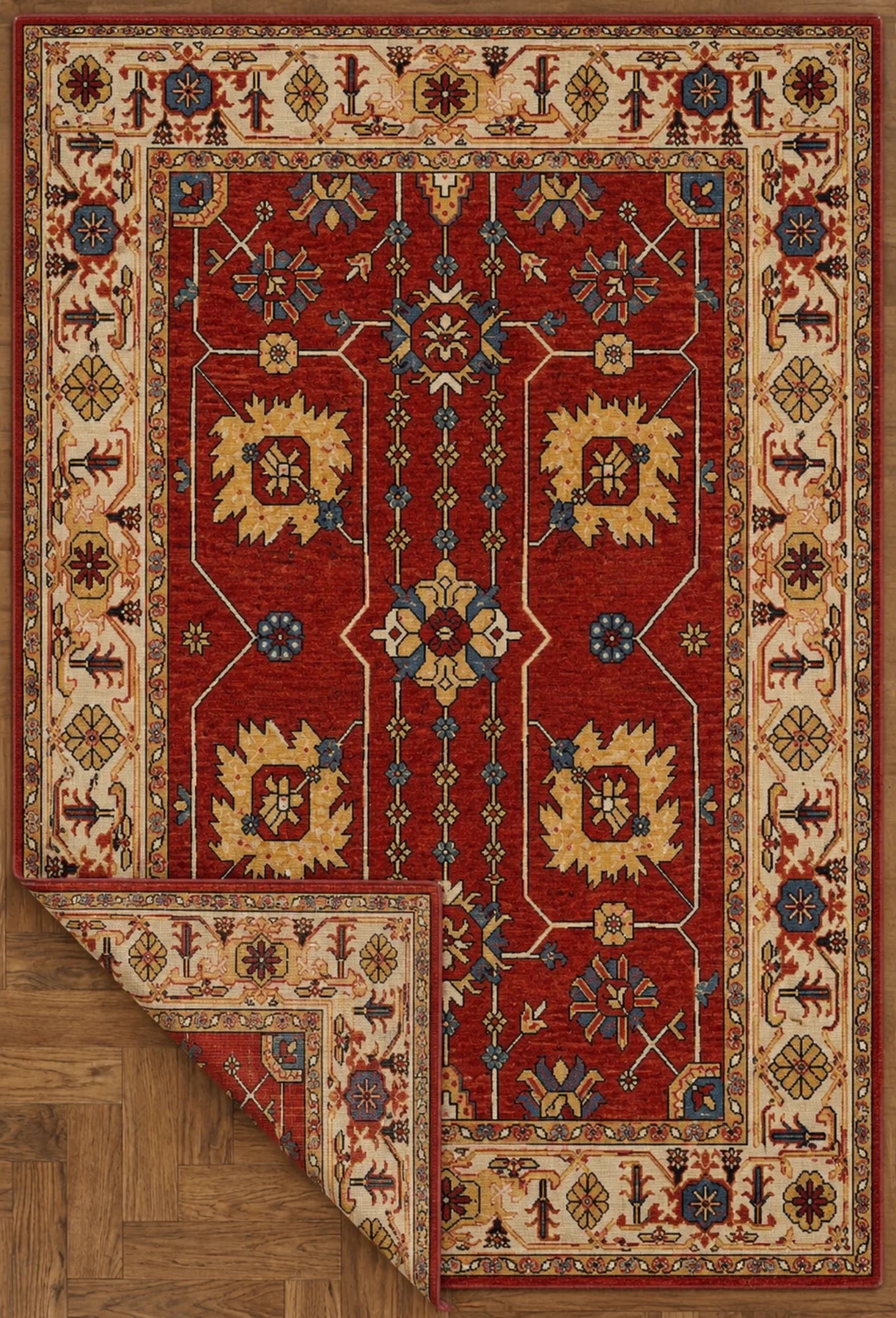 Şönil dokuma pamuk taban klasik kilim halısı, salon, koridor, antre ve ofis dekorasyonuna uyum sağlayan şık tasarım