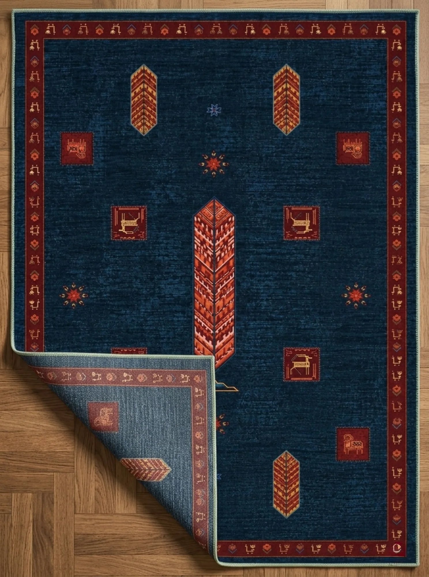 Şönil dokuma pamuk taban klasik kilim halısı, salon, koridor, antre ve ofis dekorasyonuna uyum sağlayan şık tasarım