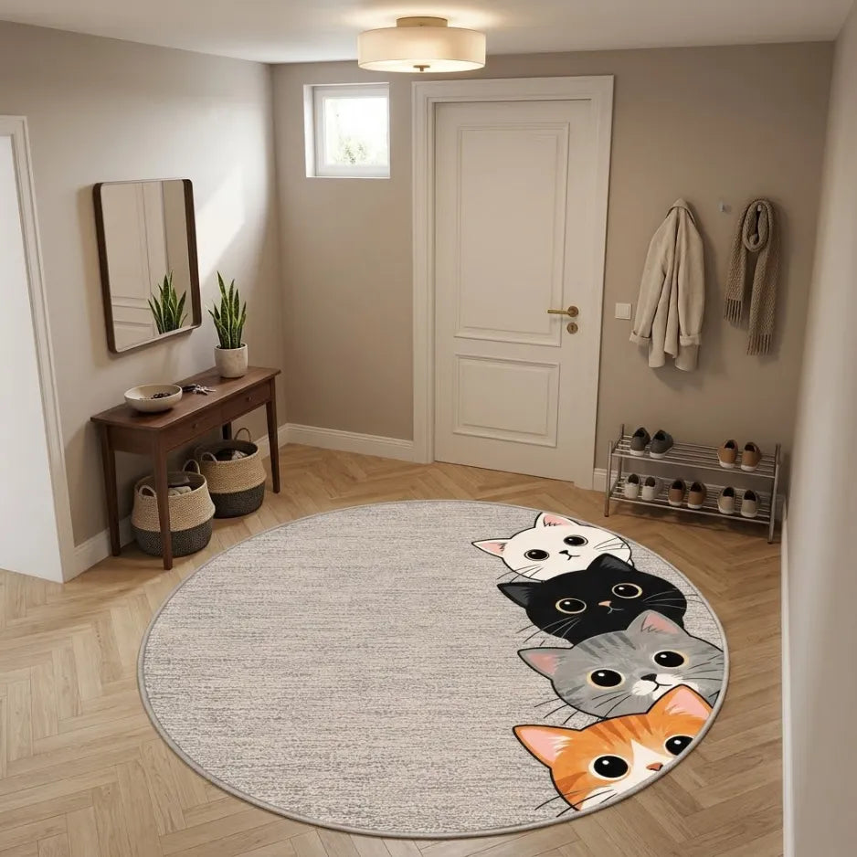 Sevimli kedi desenli dekoratif çocuk odası halısı