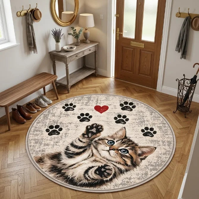 Evcil hayvan dostu tasarımlı kedi desenli dekoratif halı
