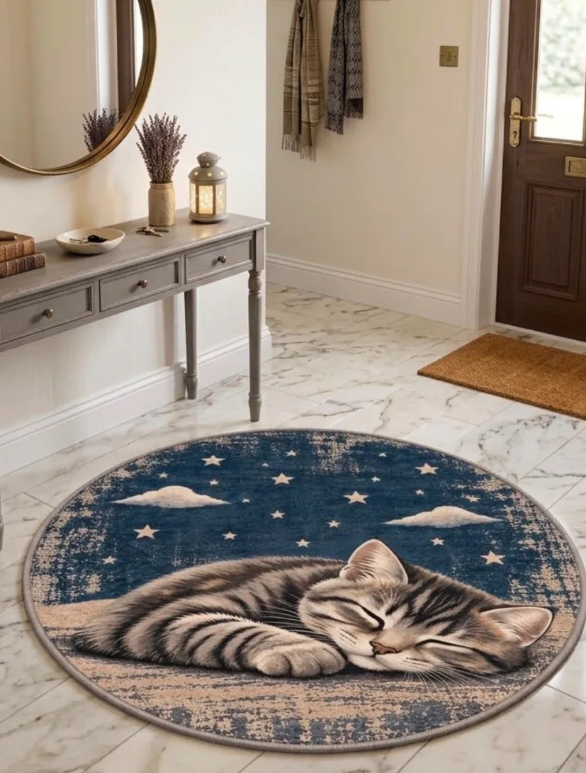Kaymaz tabanlı sevimli kedi desenli dekoratif halı
