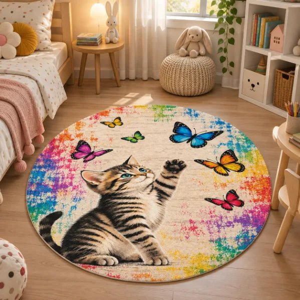 Sevimli pati ve kedi desenli dijital baskı halı