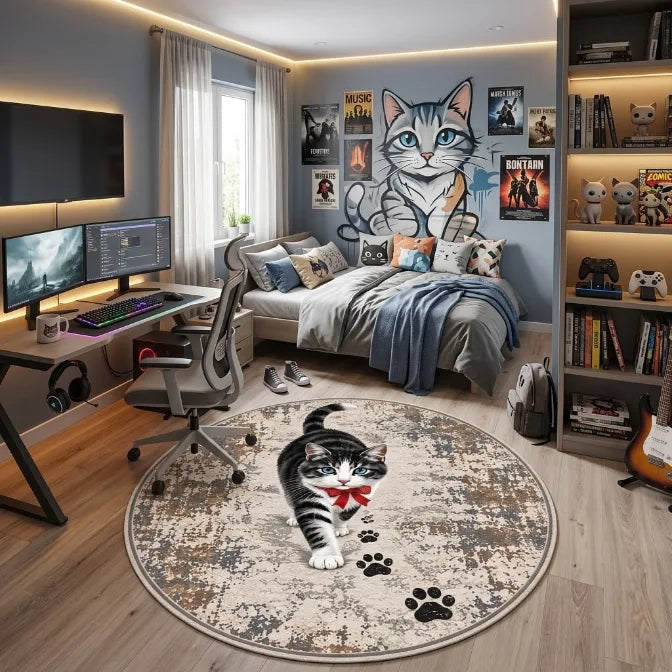 Çocuk ve genç odaları için dijital baskılı kedi halısı