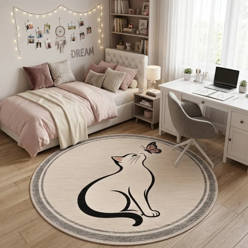 Pati dostu kedi desenli pamuk dokuma kaymaz tabanlı dijital baskı halı