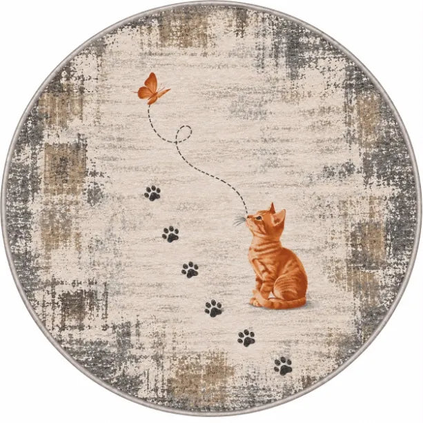 Pati dostu kedi desenli dijital baskı pamuk dokuma kaymaz taban çocuk odası halısı