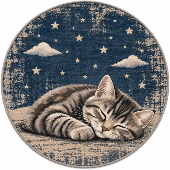 Genç odası için kedi desenli pamuk tabanlı halı
