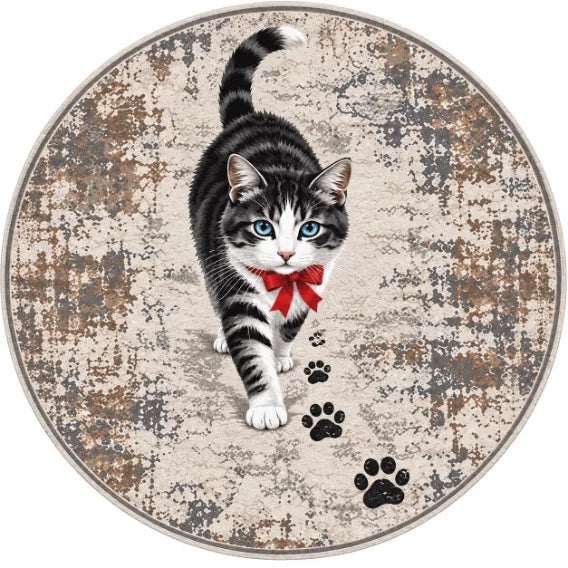 Kedi desenli dekoratif pamuk dokuma tabanlı genç odası halısı