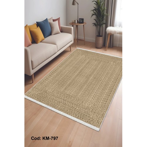 Eko Serisi Pamuk Dokuma Taban Kaymaz Yıkanabilir Sisal / Jüt Desenli Salon Halısı Mutfak Halısı Koridor Halısı KM-797 Modeli