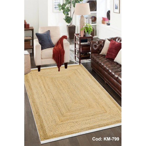 Eko Serisi Pamuk Dokuma Taban Kaymaz Yıkanabilir Sisal / Jüt Desenli Salon Halısı Mutfak Halısı Koridor Halısı KM-799 Modeli