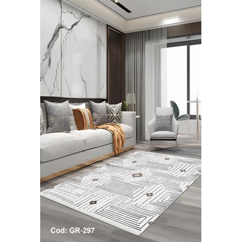 Premium Bambu Geometrik Desenli Salon Halısı / GR-297 Modeli