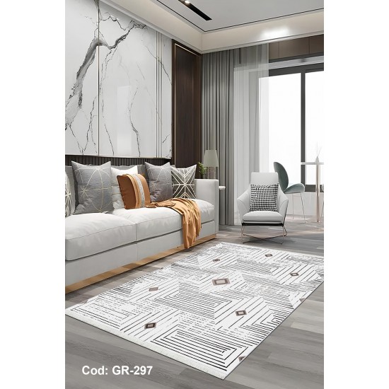 Premium Bambu Geometrik Desenli Salon Halısı / GR-297 Modeli