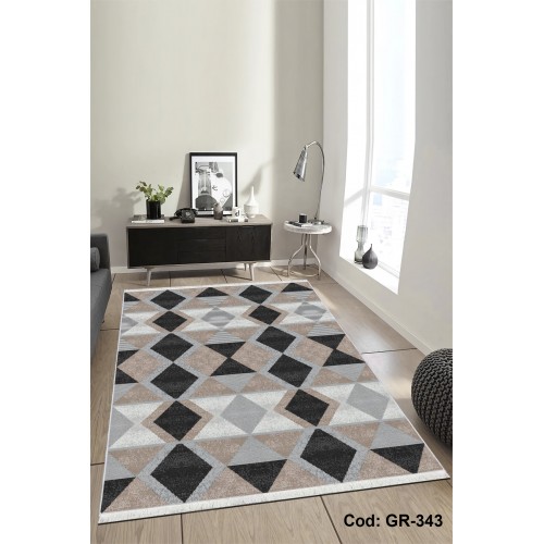 Premium Bambu Geometrik Desenli Salon Halısı / GR-343 Modeli